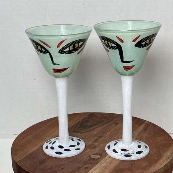 Pair Of Ulrica Hydman-Vallien Kosta Boda Open Minds Martini Glasses Goblet EUC - Picture 1 of 16